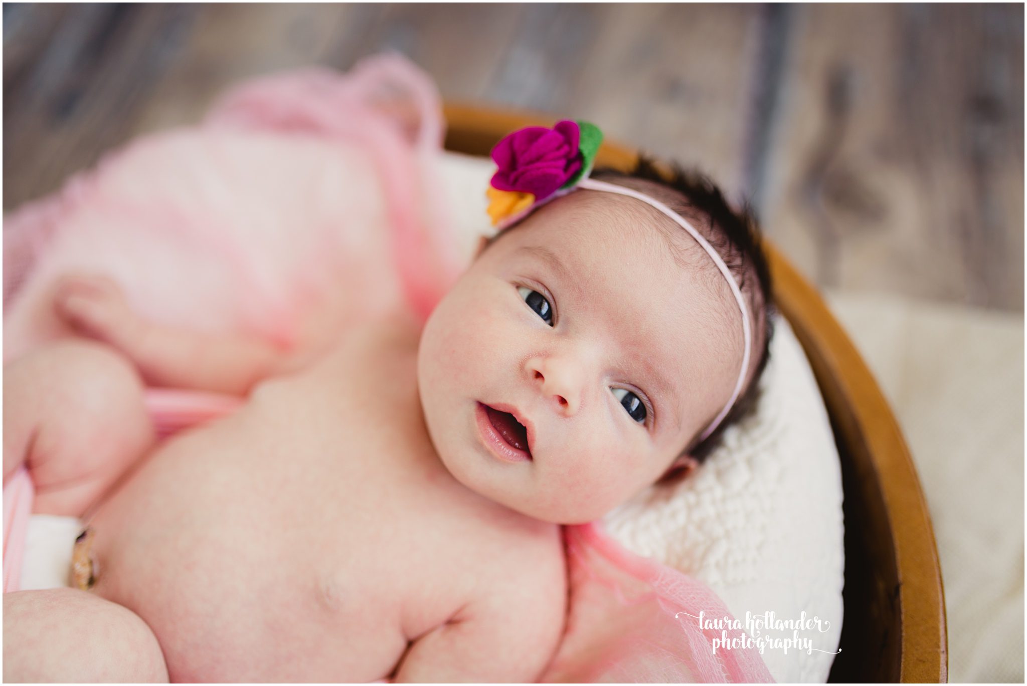 wide awake baby girl newborn portraits, natural light studio photography in battle creek, MI