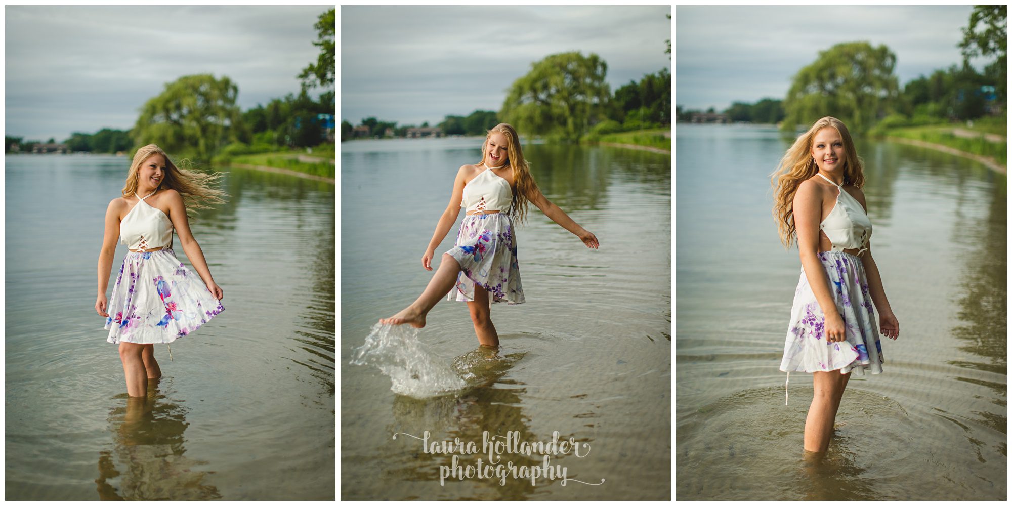 senior girl with lake setting, simple top and jeans, Battle Creek Photographer Laura Hollander Photography
