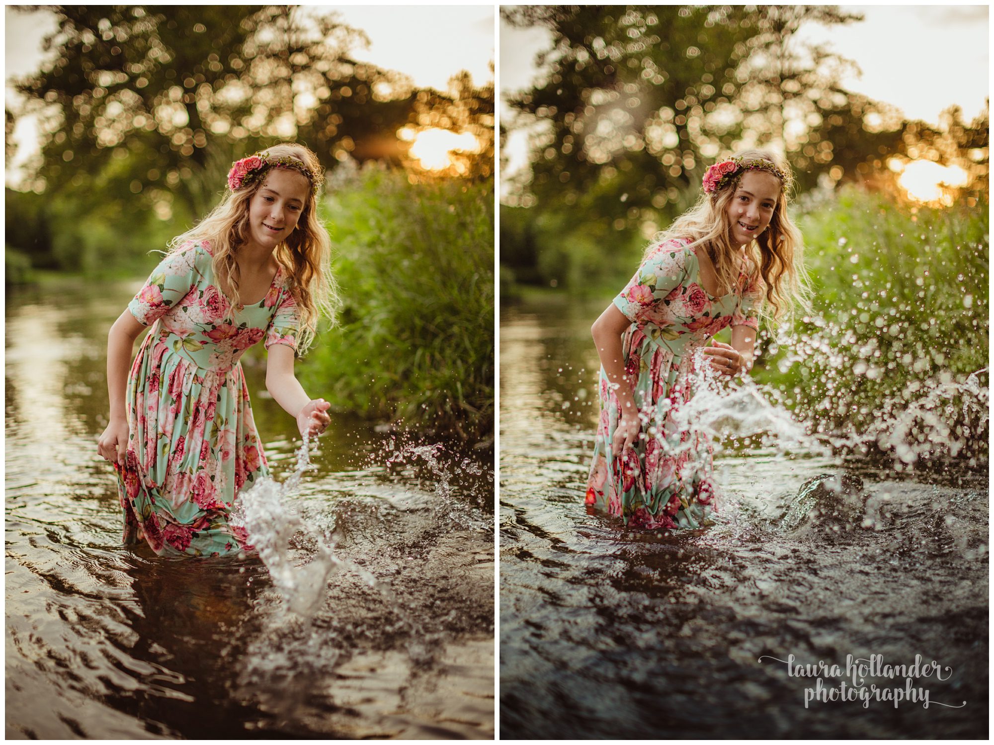 river session, floral maxi and floral crown with teen girl