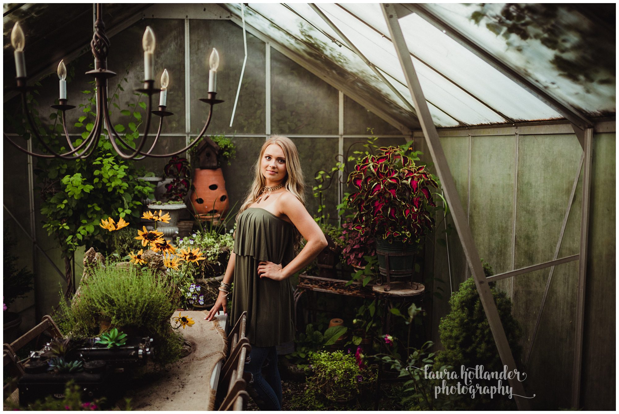 senior girl at southern exposure farm in Battle Creek, Laura Hollander Photography, senior style guide, what to wear senior girl, vintage greenhouse