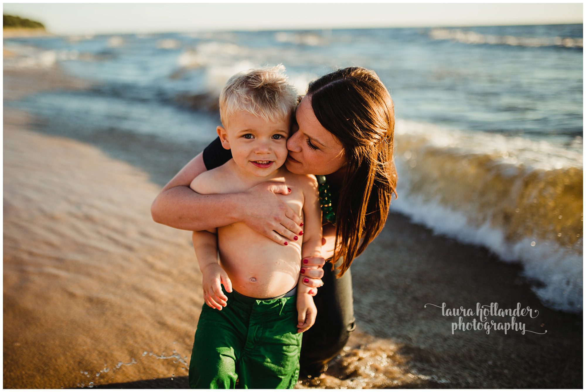 mother son photos, mother son snuggle on the beach, candid family beach portraits, what to wear beach portraits, Oval Beach Saugatuck, Laura Hollander Photography, west Michigan photographer