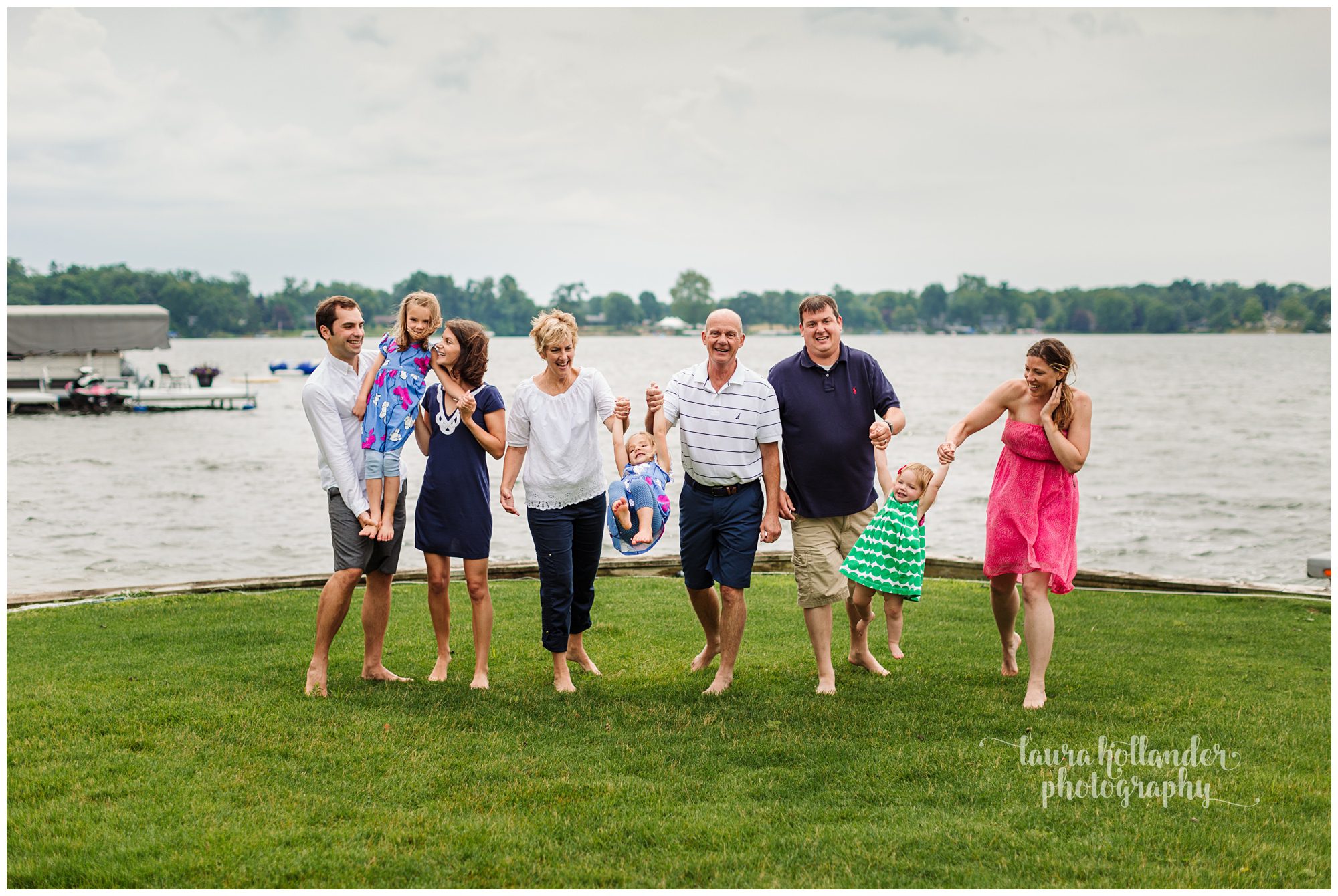 extended family portraits at the lake, backyard lake portraits, siblings and grandparents, Lifestyle family portraits, Laura Hollander Photography, Lake Goguac