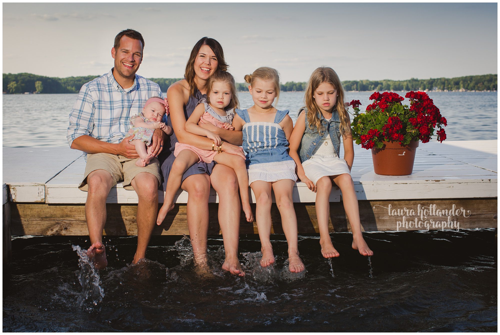 family of 6, four daughters, family portraits at the lake, Laura Hollander Photography Battle Creek MI