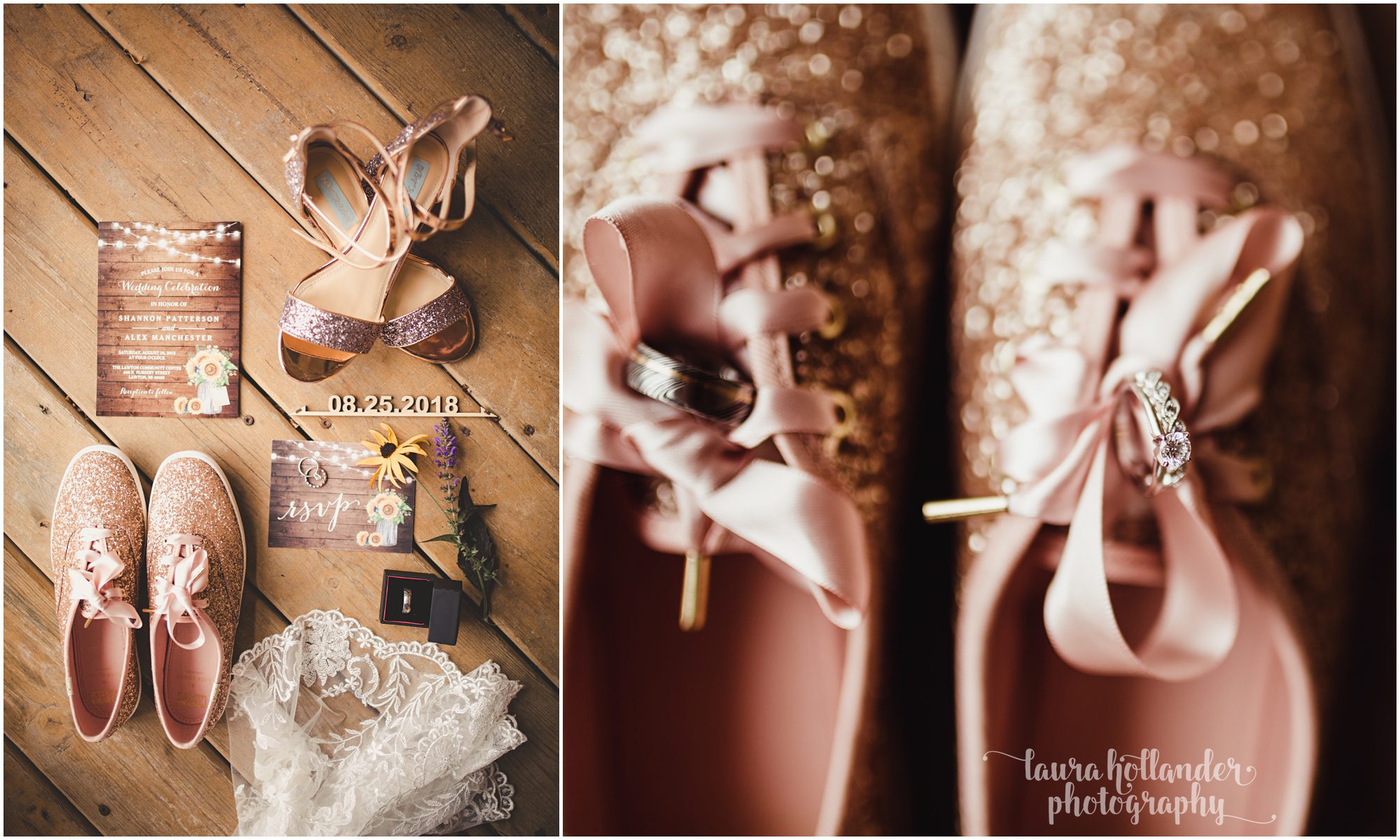 wedding details, wedding rings, rose gold wedding shoes, kate spade wedding keds