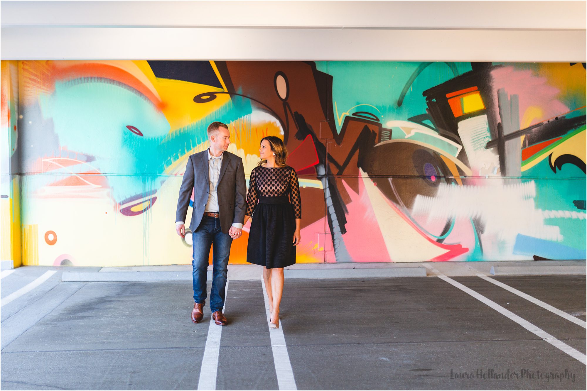 engagement photos in Detroit Michigan at The Z Lot, parking garage photo shoot with Laura Hollander Photography