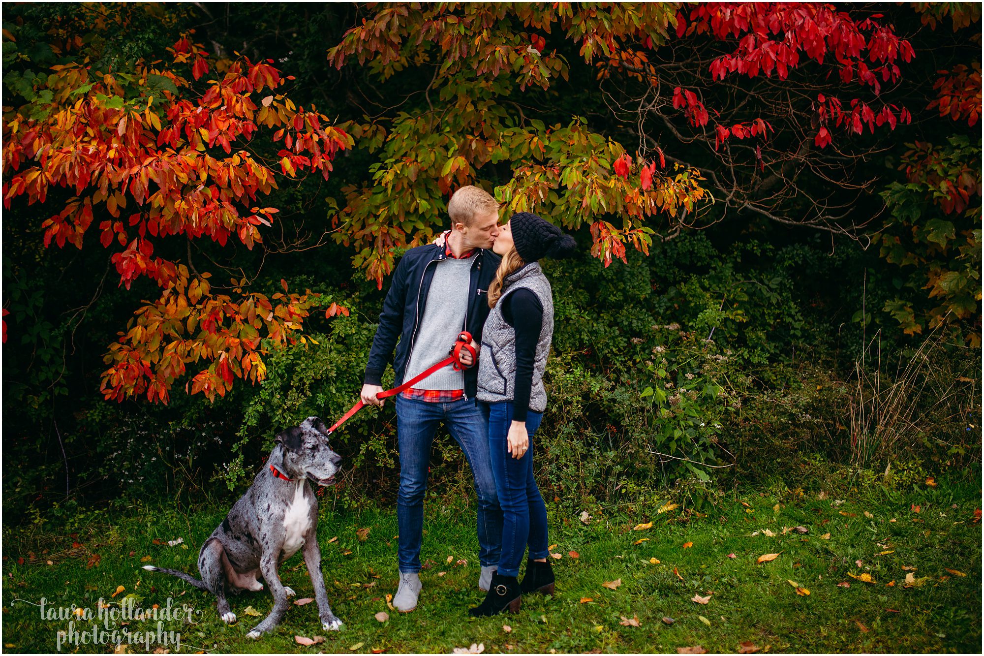 couple with dog, fall family portraits, mini session grand rapids with Laura Hollander Photography, Grand Ravines North Park, Jenison MI