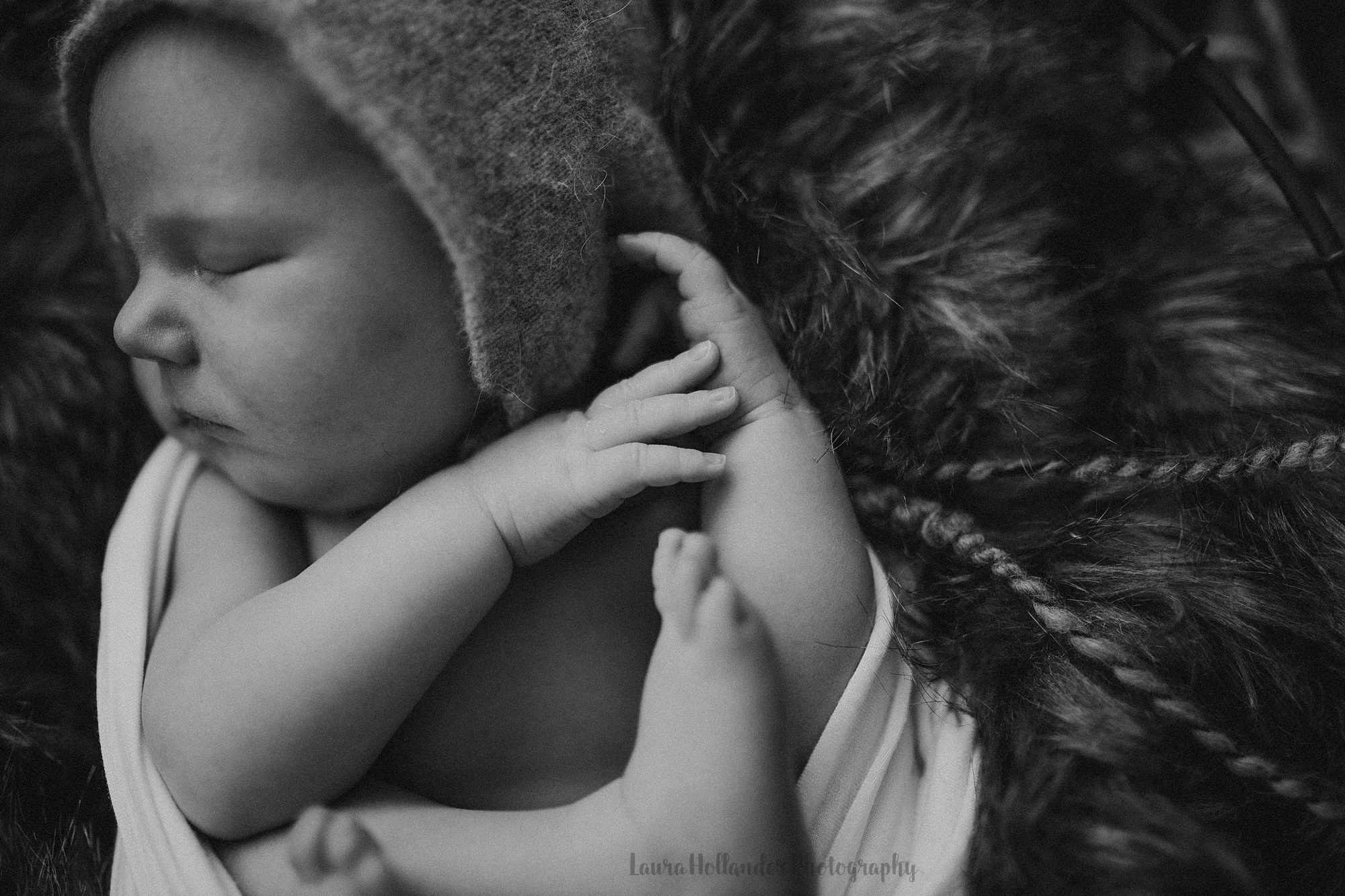 black and white baby details- natural light studio newborn photography, laura hollander photography, Battle Creek MI