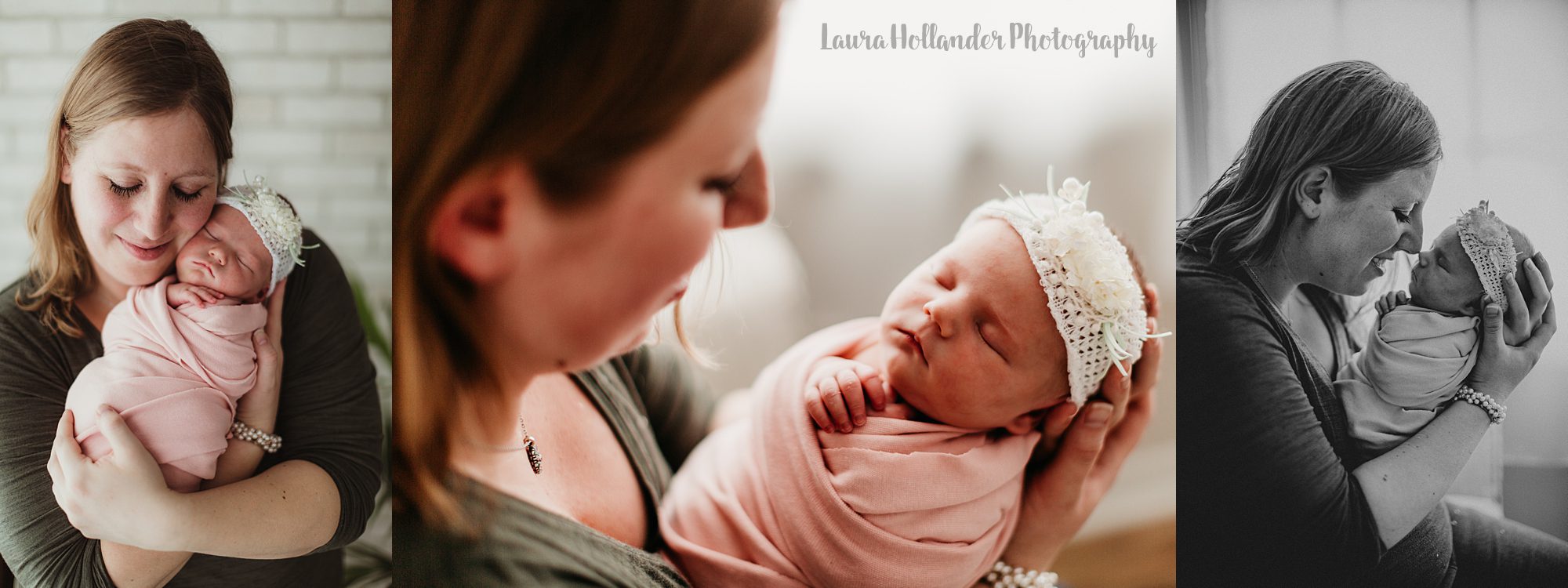 mom and newborn baby girl, studio portrait, laura hollander photography in Battle Creek, MI