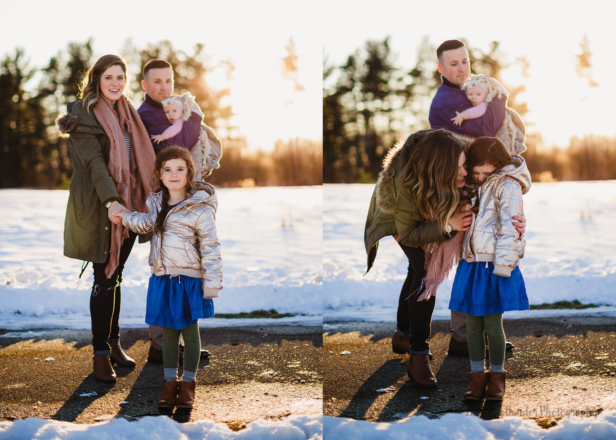family of four, what to wear winter pictures, winter family portraits in southwest Michigan with Laura Hollander Photography