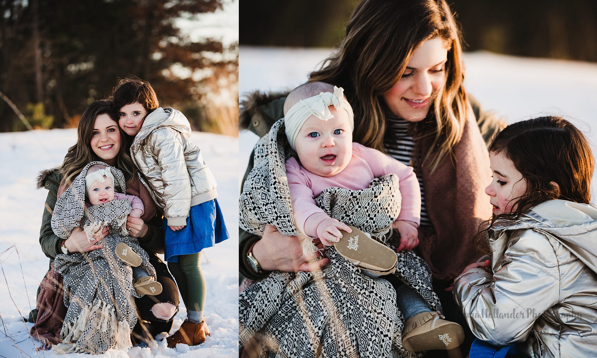 mom and daughters, winter family portraits in southwest Michigan with Laura Hollander Photography