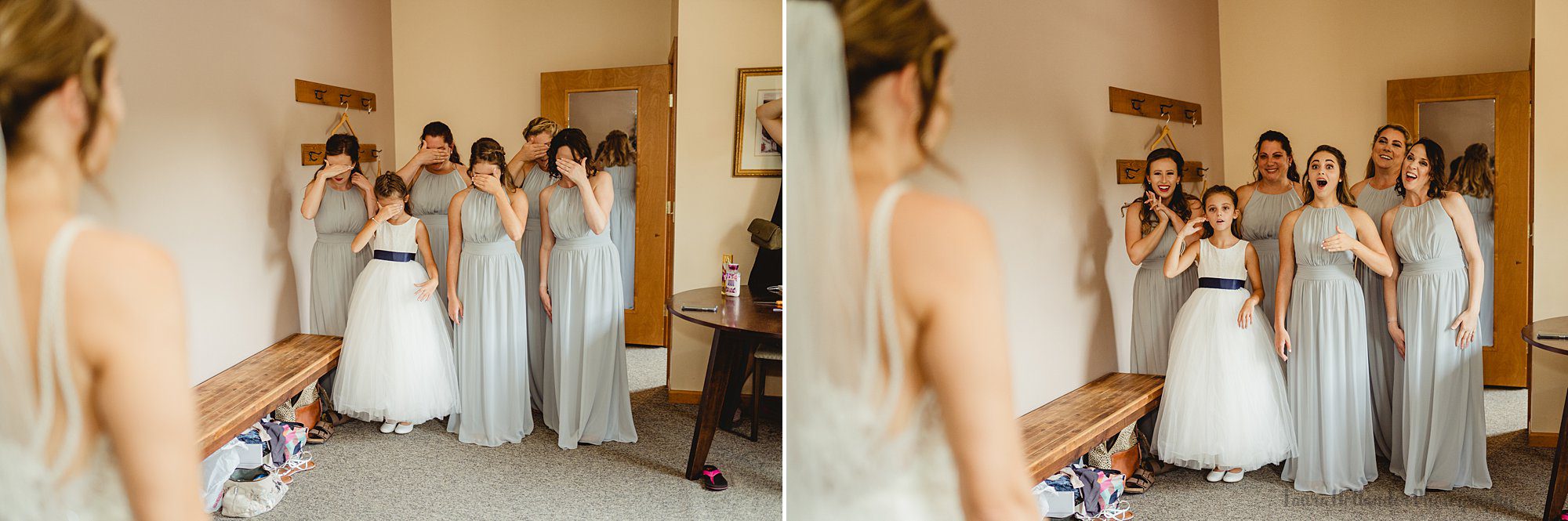 bridesmaids first look at bride, Laura Hollander Photography, Southwest Michigan photographer