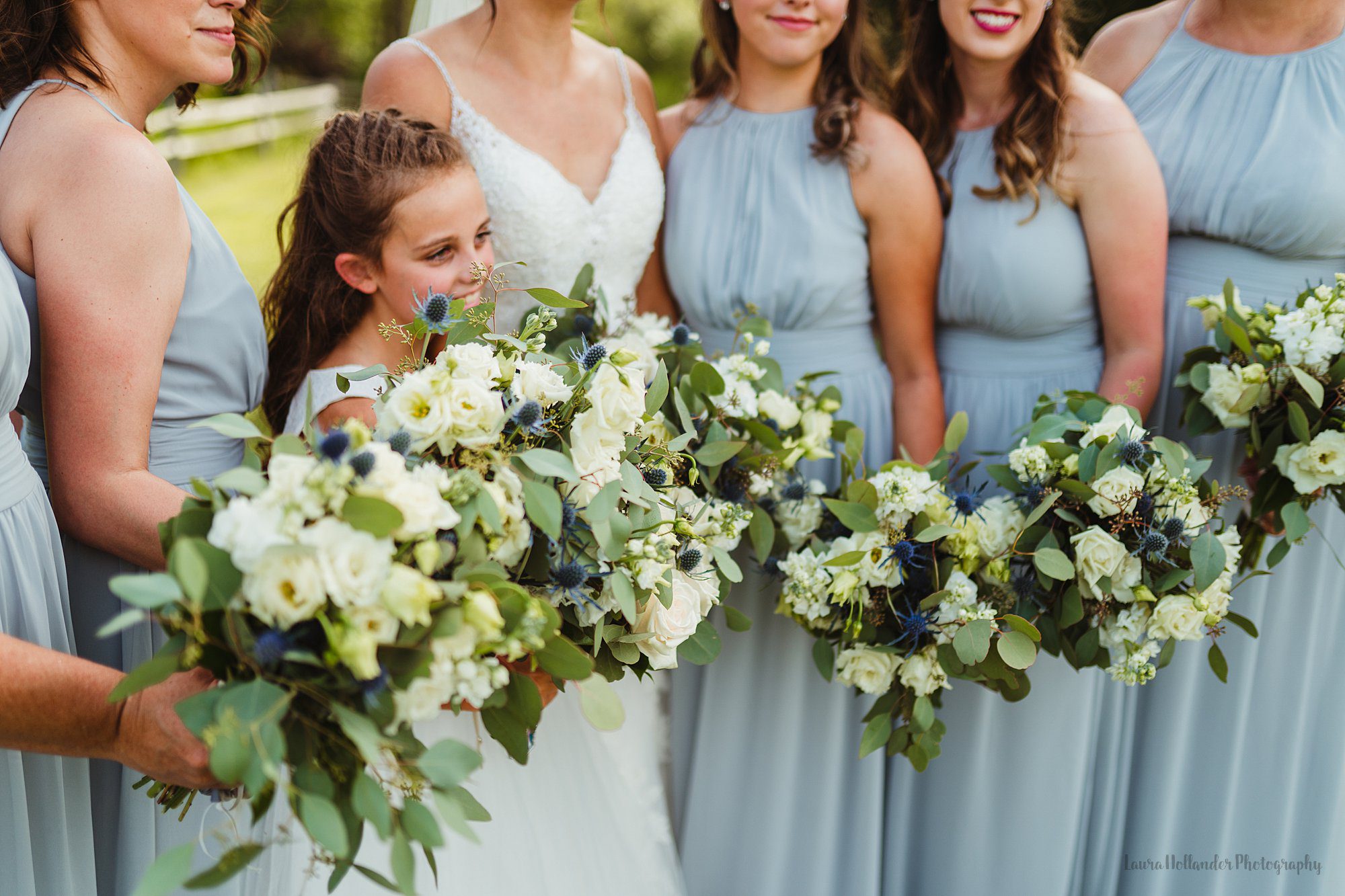 bridal party portraits, fenton winery and brewery, gray bridesmaids dress